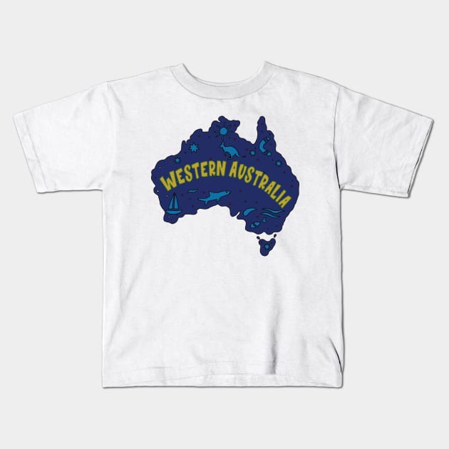 AUSSIE MAP WESTERN AUSTRALIA Kids T-Shirt by elsa-HD